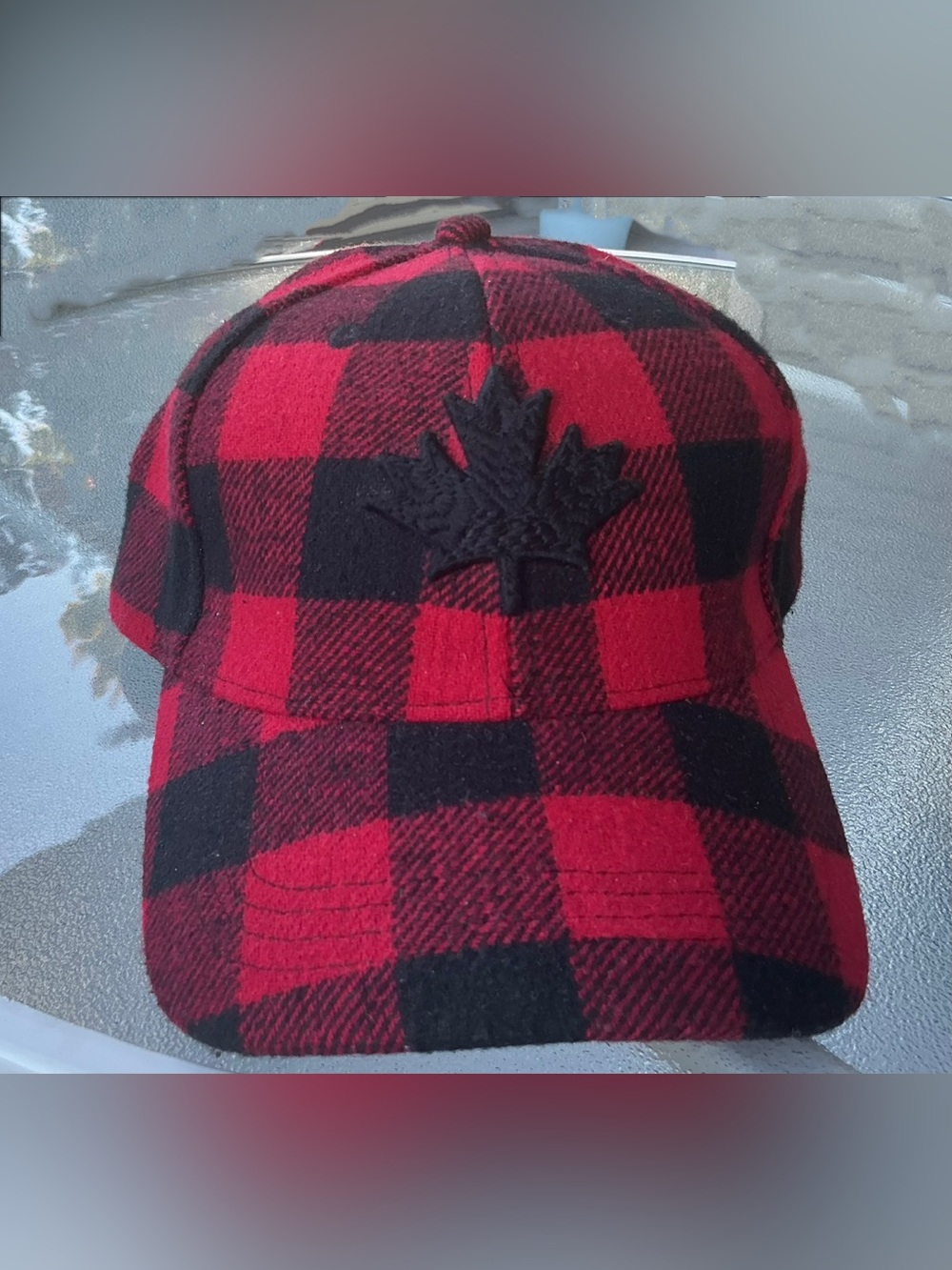 Nwot Roots Red & Black Plaid Cap with Maple Leaf Patch